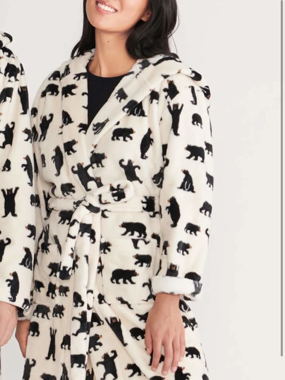Mom & Me Hooded Fleece Robe with Black Bear Print